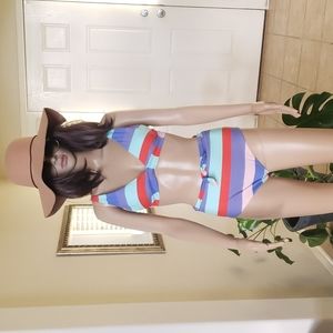 Raisins m striped high waisted bikini padding